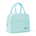 Portable mint green insulated lunch bag with Oxford fabric and BRIVILAS rubber logo - Korean Blue