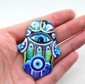 Colorful acrylic Hamsa hand charm with Evil Eye pattern for DIY jewelry making - Style 21