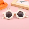 Creamy white children's round sunglasses with cute rabbit ear decor and dark lenses - White Frame Grey Lens