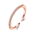 Adjustable rose gold open ring with minimalist sparkling pavé diamonds row - Single Eternity Band / Rose Gold-Single Row