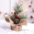 Mini artificial Christmas tree with pine cones and red berries in a burlap base 19cm - Style A 18cm