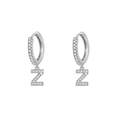 Silver letter Z hoop earrings with sparkling cubic zirconia pavé setting for women - Letter Z / Silver