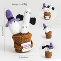 Detail view of crochet Halloween ghost plants with dimensions 6.2in by 2.3in - Halloween Ghost