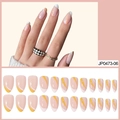 Faux ongles amande rose clair avec pointes françaises blanches et lignes ondulées jaunes - Rose Blanc Jaune Vague Amande (JP0473-06)
