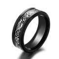 Matte black titanium steel ring featuring a silver Celtic dragon inlay design - US 7 / Black Plated Black Silver Dragon