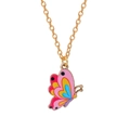 Golden alloy necklace featuring a vibrant pink and blue butterfly charm for best friends - A2807 (Colorful Enamel Butterfly)