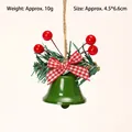 Campanella di Natale in metallo verde con bacche rosse e fiocco a quadretti DIY - Campanella di Natale Regolare - Verde