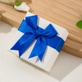 White textured square jewelry box decorated with a bright blue satin bow ribbon - 7*7*3.5cm / Blue Bow