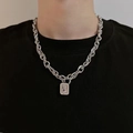 Silver titanium steel chain necklace with a rectangular clear gemstone pendant for women - Square Crystal Necklace 45+5 X2207C