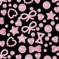 Vista piatta di ciondoli in resina rosa a forma di cuore e fiocco per decorazioni unghie - Rosa