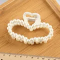 Elegant large heart-shaped pearl hair claw clip with transparent base for women - Hollow Heart