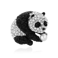 Cute panda brooch with black and white rhinestones and pearl on silver base - Rhinestone Panda