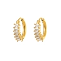 Elegant gold titanium steel hoop earrings featuring five rectangular step-cut zircon stones - Baguette Zircon Row Stud Earrings (E1692-GO)
