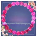 Detail of pink agate bead bracelet with heart pendant on a gift card background - Pink Striped Agate (Card A-5)