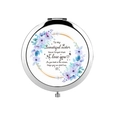 Silver portable makeup mirror with floral wreath and sister blessing message - To My Beautiful Sister