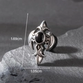 Men's retro cross stud earring with black stone and wings on grey rock, size 1.69x1.05cm - Winged Cross with Black Gem (S168)