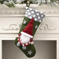 Green 20-inch plush gnome Christmas stocking with white polka dots and star accents - Style B (Green Body/Grey Cuff/Gnome)