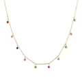 Golden titanium necklace featuring a vibrant array of round multicolor crystal pendants - Colorful Zirconia Waterdrop Necklace