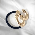 Minimalist gold hammered wave metal hair tie with high-elastic black rubber band - Gold Figure-3