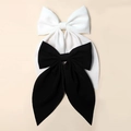 Set of 2 oversized bow hair clips in solid black and white fabric for girls - Combination 1 (Black and White Set)