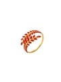 18k gold plated adjustable open ring with vibrant red leaf enamel finish for women - Bright Red Berry Leaf