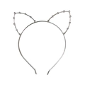 Elegant silver alloy cat ear headband with white rhinestones on a white background - Silver Rhinestone Cat Ear Headband