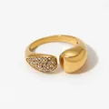 Polished gold open ring featuring a teardrop design with pave-set shimmering crystals - Gold