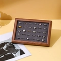 Walnut wood ring display tray with dark gray velvet inserts for jewelry storage - Walnut Frame with Grey Interior