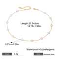 Golden stainless steel heart necklace with 7.3mm pearls, 37.5cm length, waterproof jewelry - Beaded Pearl Style-JDNW2409015