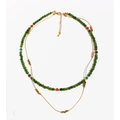 Double-layer necklace featuring green faceted stone beads and a gold link chain - Double Layer Necklace