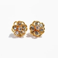 Elegant gold flower stud earrings featuring sky blue crystal petals on white background - Small Stud Style / Blue