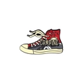 Detail of high-top canvas shoe enamel pin with camping theme and star silhouette - Red Camping Theme Canvas Shoe (XZ3024)