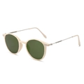Retro round cream beige sunglasses with dark green polarized lenses and metal rivets - Rice White Frame Green Lens