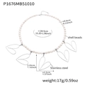 Collana di perle a conchiglia con cinque ciondoli a cuore vuoti in acciaio inossidabile - 39+5cm / Colore acciaio