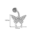 Silver belly button ring with a sparkling butterfly pendant and rhinestone details - Butterfly Style (2601-6# Silver)