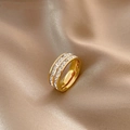 Golden titanium steel ring with double row rectangular cubic zirconia pavé setting - Double Row CZ Ring-Gold