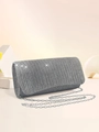Sparkling silver clutch bag with detachable chain strap for evening parties and galas - Gray