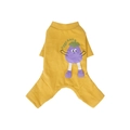 Yellow pet dog jumpsuit with purple cartoon eggplant print for small breeds - S / Eggplant / Pale Yellow