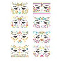 Neon UV reactive temporary face tattoos set with 8 designs for festivals and clubbing - Gold Powder Fluorescent JFA001-JFA008 Full Series Set