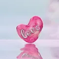 Pink heart-shaped 925 sterling silver charm bead with Love engraving for DIY bracelets - Love Script Pink Flowing Sand Heart Charm (SCC2978)