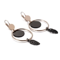 Titanium steel earrings with gold ring and black hollow leaf pendant for women - Black Rose Gold (KE86832-KFC)