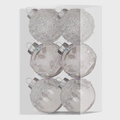 6-piece set of white and clear Christmas baubles with sparkling glitter unicorn patterns - Beautiful Large Sequin Glitter Reindeer Ball 6CM
