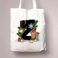 White canvas tote bag with Christmas letter Z and cute festive bear illustration - Letter Z