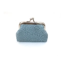 Mini light blue lace embossed coin purse with vintage silver kiss-lock metal closure - Mini Size / Aqua