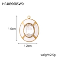 Ovale vergulde hanger met wit email en heldere zirkoonsteen 1,6cm bij 1,2cm - Wit Emaille Heldere Zirconia / Wit/Goud