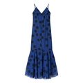 Blaues Chiffon-Maxikleid mit Polka-Dots, Rüschensaum und schlanker Passform - S / Blau