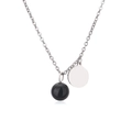 Detailed view of silver stainless steel chain with black stone bead and round pendant - Steel Polished Stone
