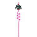 Pink spiral Christmas straw with a green festive sweater decorative topper ornament - Green Christmas Sweater / Pink
