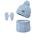 Light blue 3-piece winter set with cable knit hat, fleece neck warmer and gloves - Two-tone Light Green