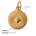 Golden stainless steel cross pendant with sunburst texture, 14.7mm round charm style - Radiant Round Cross (PJ377G)